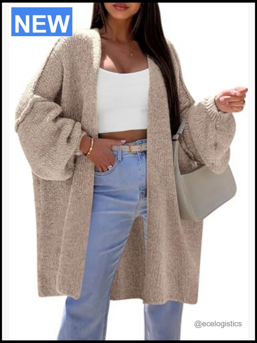 Oversized Knit Cardigan Sweater Jacket Coat Long Sleeve Open Front - Picture 2 of 7